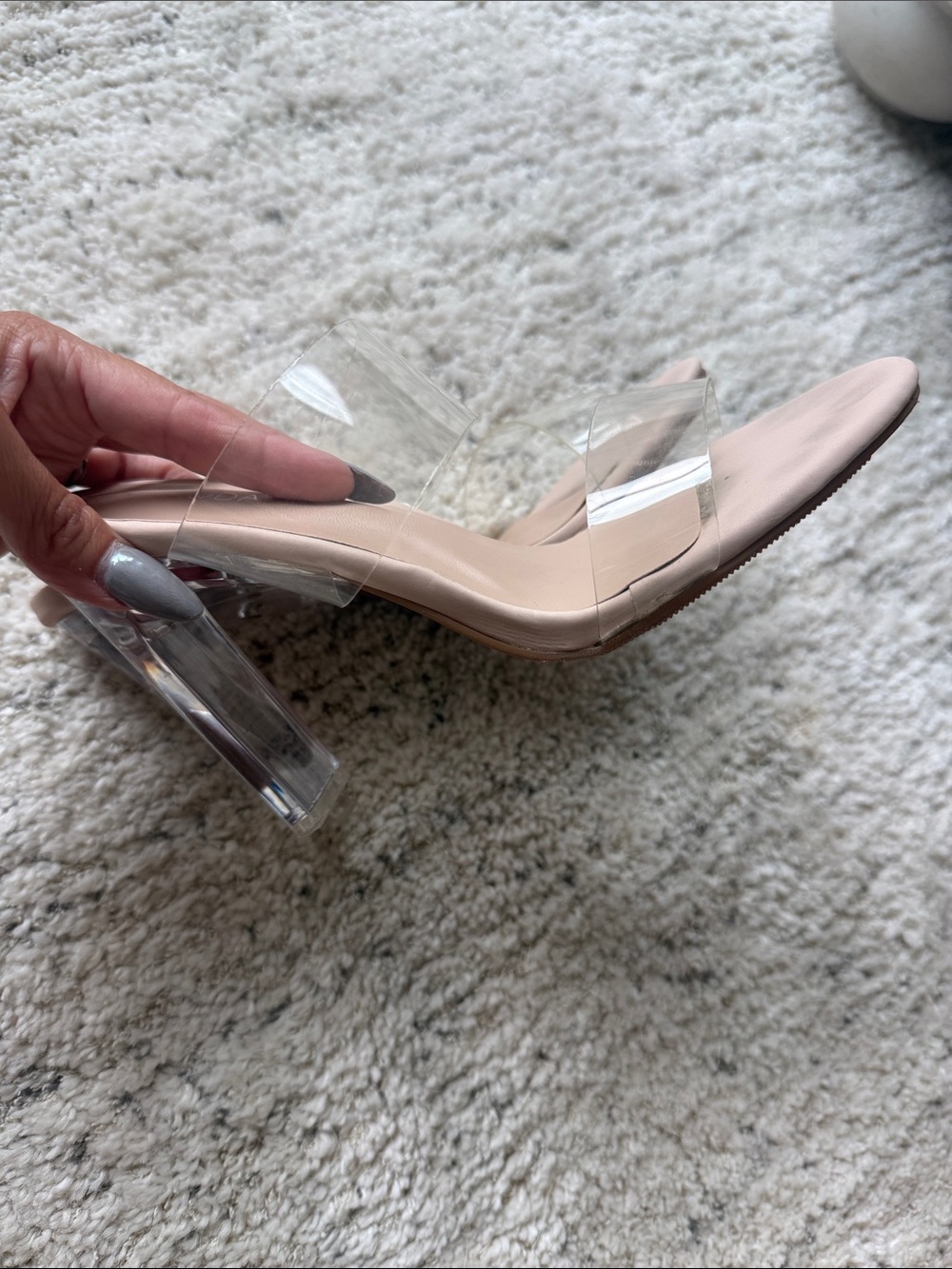 TOP Moda Clear Strap Nude Lucite Heel Sandals - Picture 4 of 4